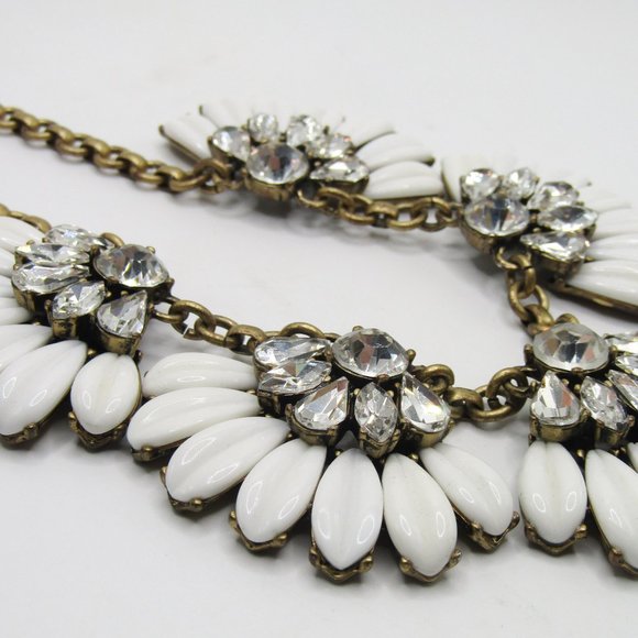 J. Crew Statement Necklace Milk Glass Rhinestones - Picture 2 of 4